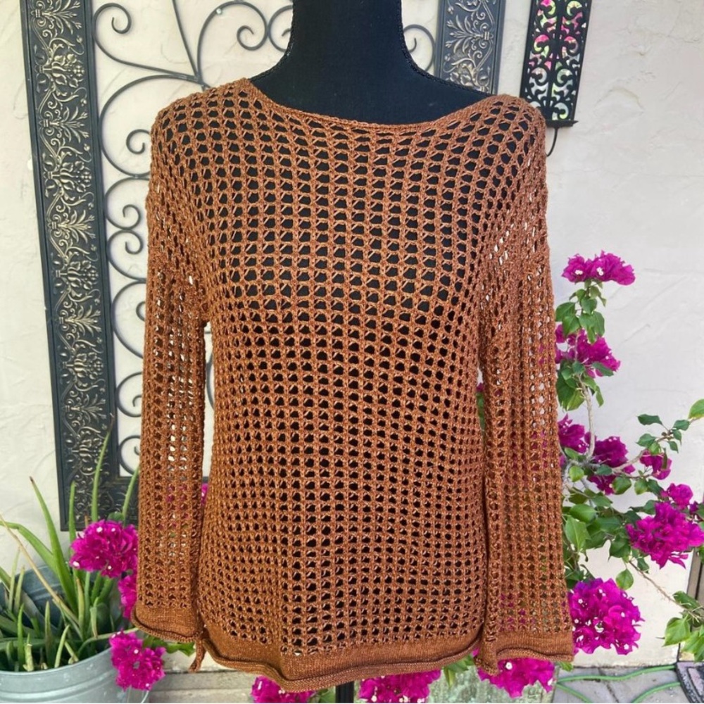 Elegant Brown Open-Knit Women's Sweater